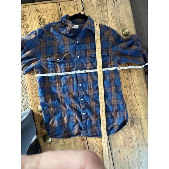 Lucky‎ Brand Mens Blue Flannel Small long sleeve collared pearl button up cuffed - Picture 8 of 8